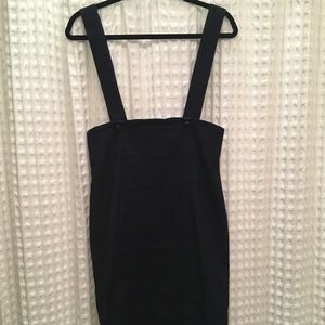 Unique Vintage dark stretch denim suspender dress